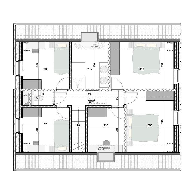 Grondplan verdieping van een voorbeeldwoning voor project Kapellenberg in Kortenaken