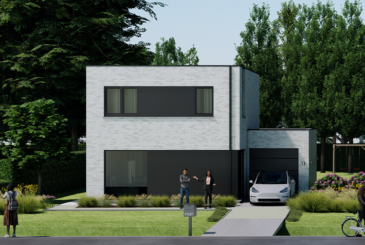 Moderne nieuwbouwwoning in Kampenhout met plat dak en geïntegreerde garage