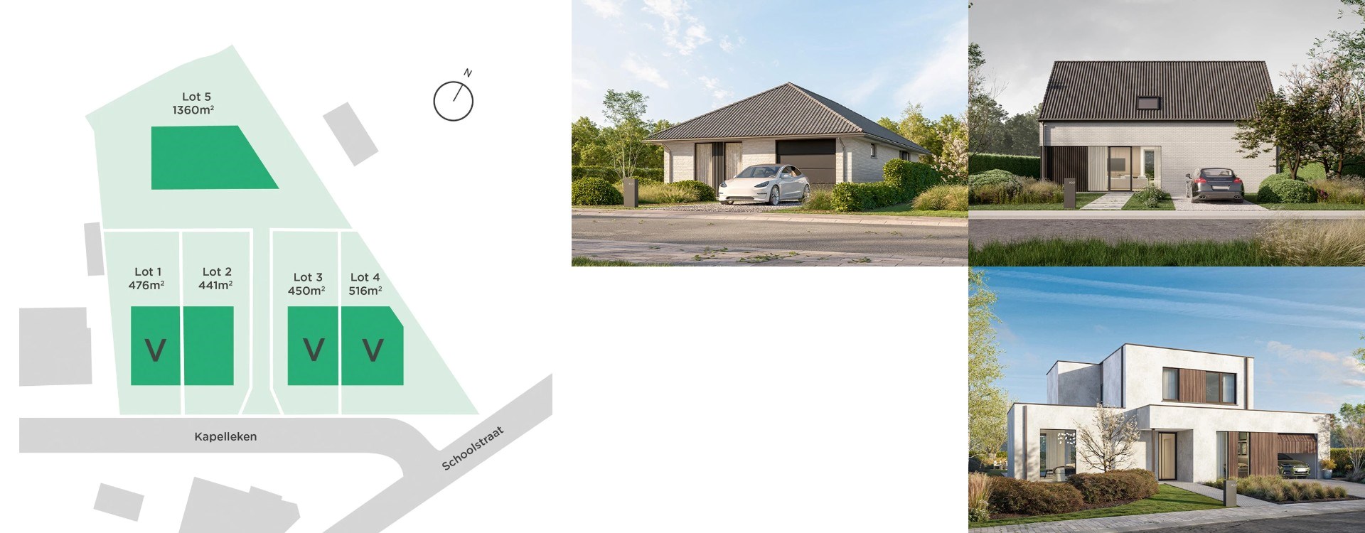 Bouwgrond lot 5 in Lochristi met liggingsplan en drie Sibomat-inspiratiewoningen