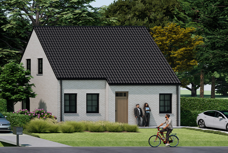 Compacte nieuwbouwwoning in Kampenhout met zadeldak en houten voordeur