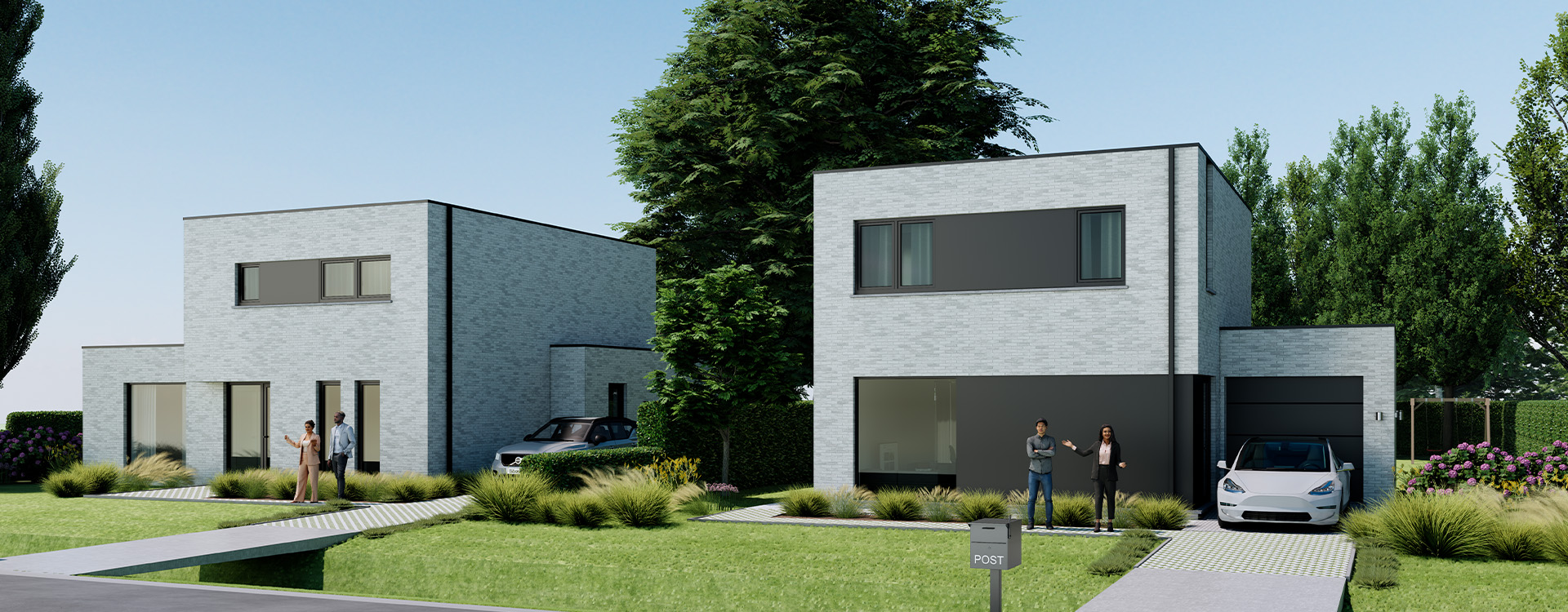 Nieuwbouwproject in Kampenhout met moderne open bebouwing in strakke architectuur