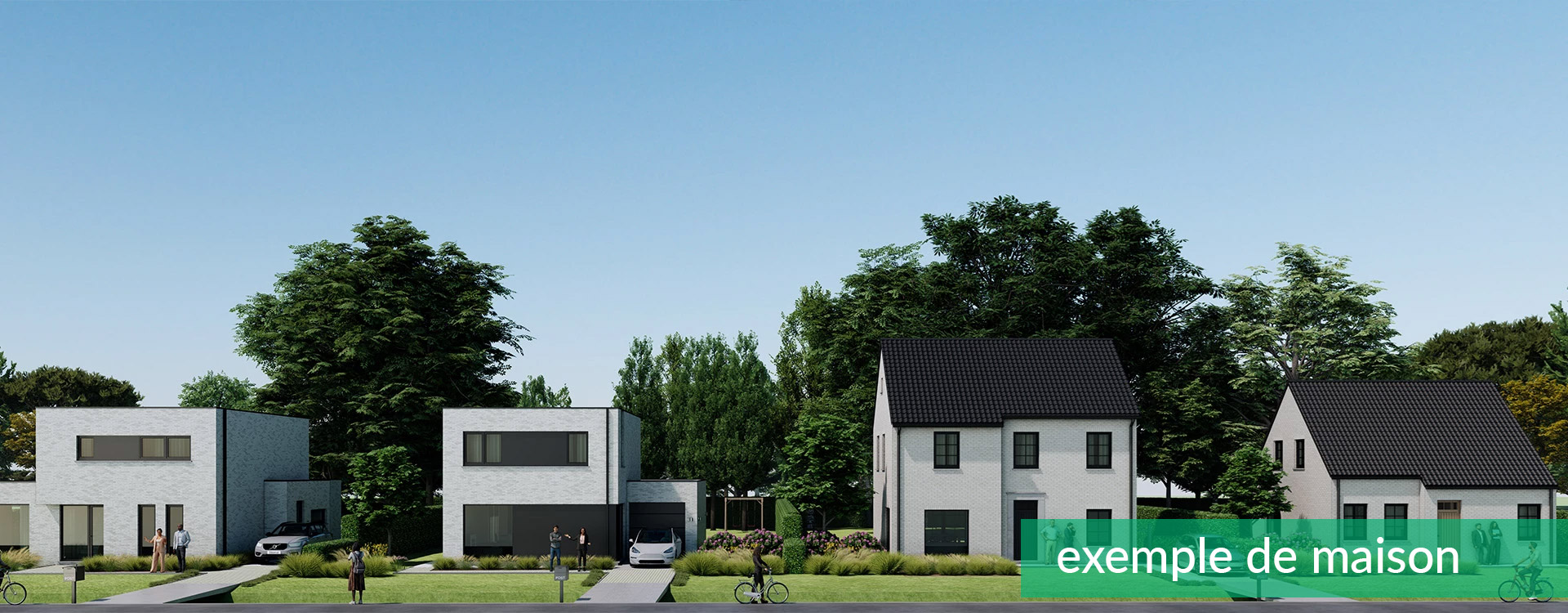 Exemples de maisons pour le projet à Kampenhout : maisons neuves modernes et classiques dans une rue verdoyante