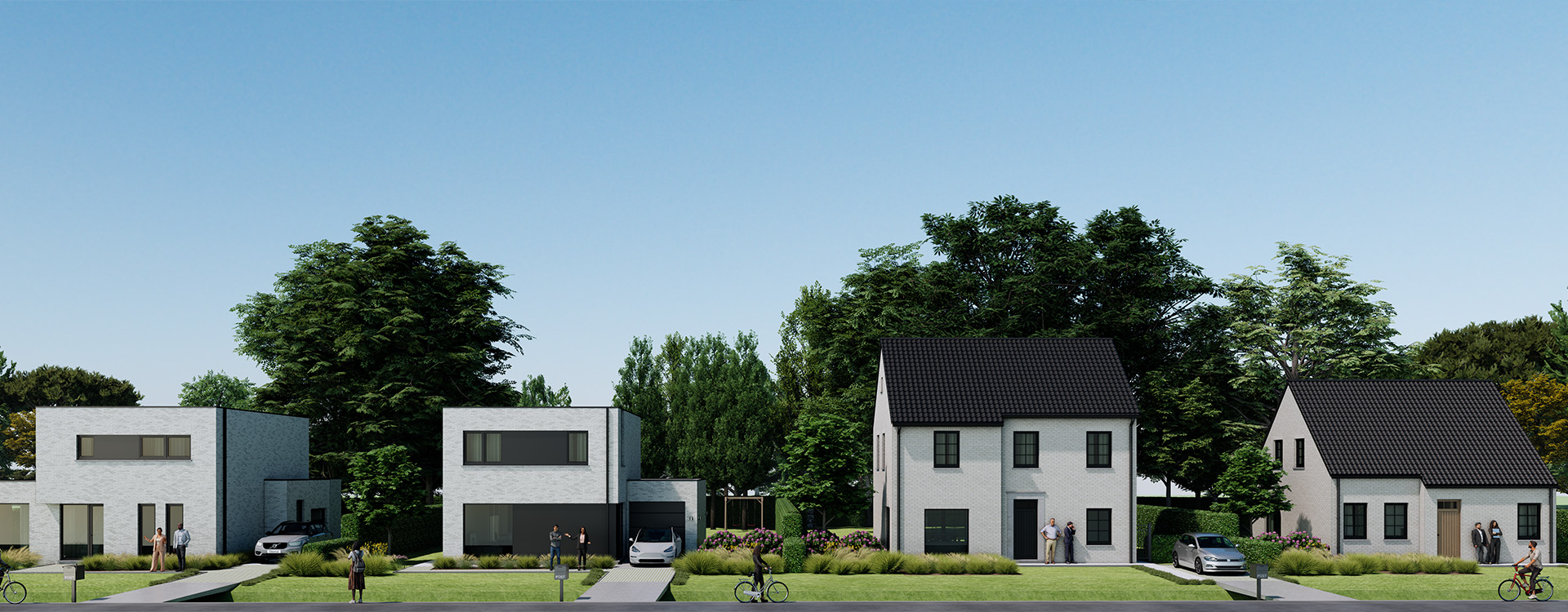 Overzicht van het nieuwbouwproject in Kampenhout met moderne en klassieke woningen
